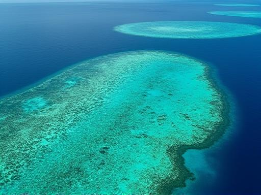 Aerial drone shot of the Andros Barrier Reef restoration area.